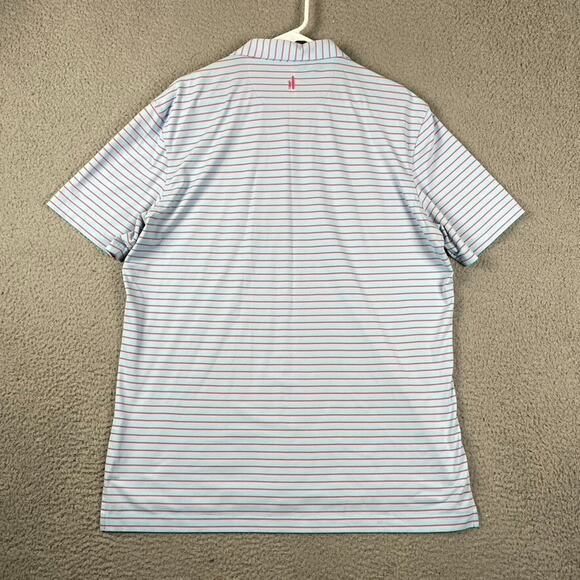 Johnnie-O Polo Golf Shirt Men's Large Blue Pink Striped Performance Athletic - Picture 7 of 9
